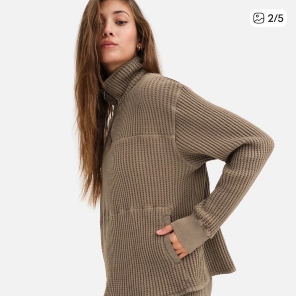 MATE The Label Sz XS Organic Waffle Half-zip Sweatshirt in Bark